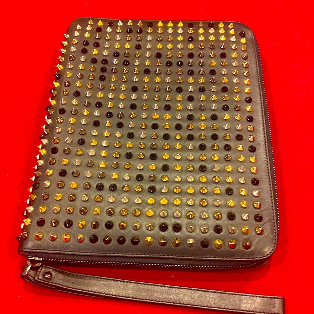 Christian Louboutin cris iPad case calf Paris spikes studs black red lea…